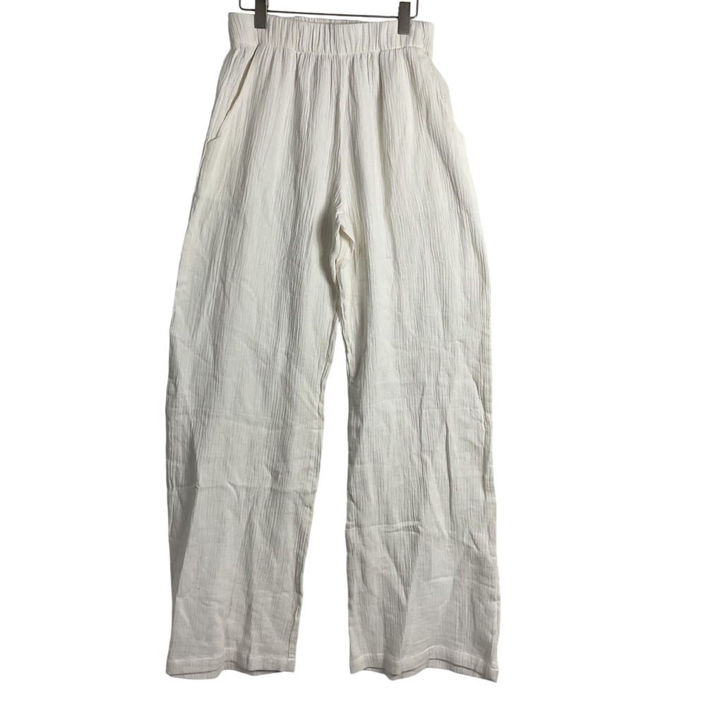 By The Sun White Organic Cotton Hemp Wide Leg Gauze Pants Medium Bali boho beach